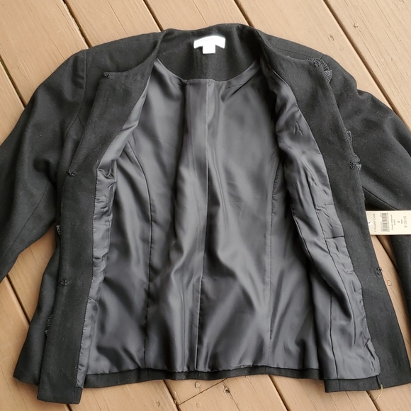 New Coldwater Creek Classic Flower Trimmed Black & Gray Wool Jacket/ Blazer Sz 8 - Picture 7 of 9